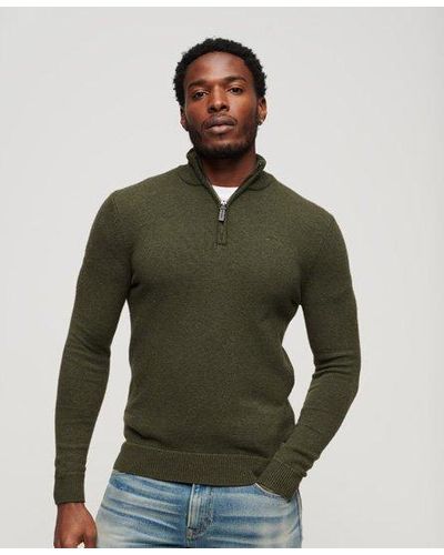 Superdry Classic Knitted Essential Embroidered Knit Half Zip Sweater - Green