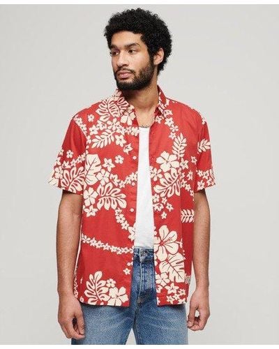 Superdry Classic Floral Print Hawaiian Shirt - Red