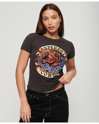 Superdry T-shirt à strass effet tatouage - Noir
