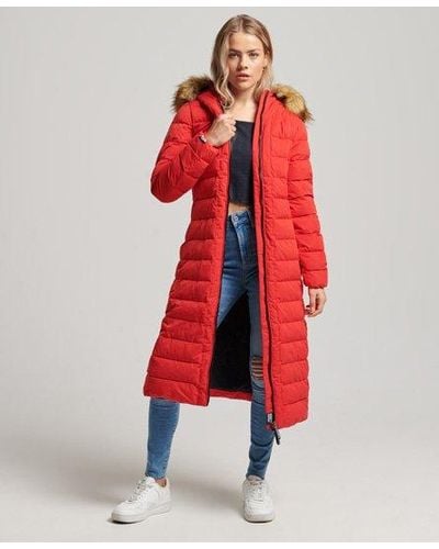 Superdry Arctic Long Puffer Coat - Red
