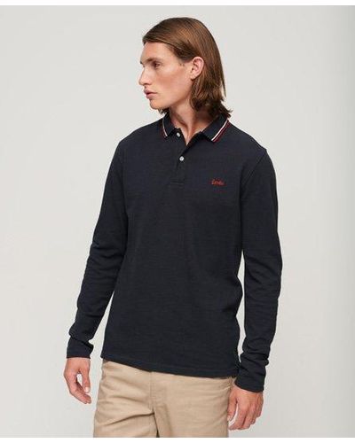Superdry Vintage Tipped Long Sleeve Polo Shirt - Blue