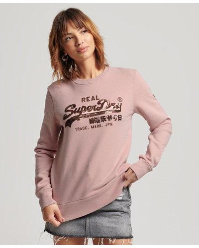 Superdry Vintage Logo Embellished Crew Sweatshirt - Pink