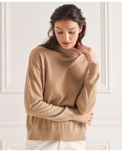 Superdry Merino Drop Shoulder Roll Neck Sweater - Brown