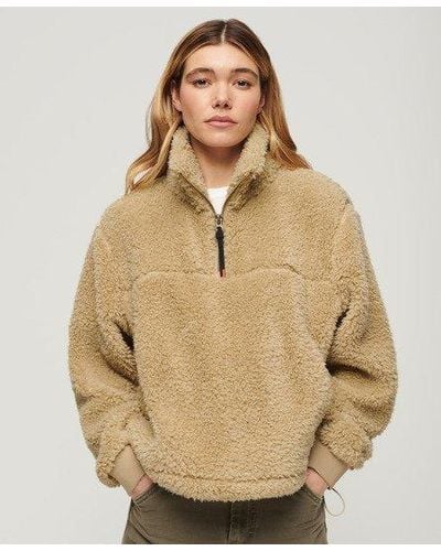 Superdry Ladies Boxy Fit Ribbed Trims Super Soft Zip Henley Jumper - Natural