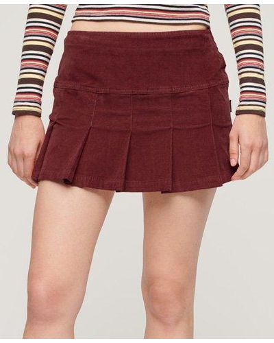 Superdry Vintage Cord Pleated Mini Skirt - Red