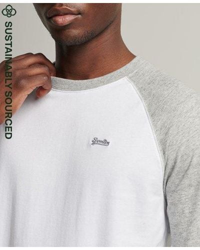 Superdry Organic Cotton Essential Long Sleeved Baseball Top - White