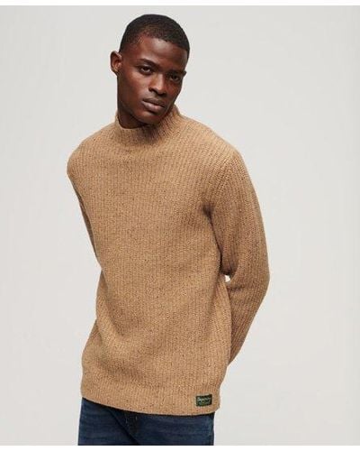Superdry Wool Blend Tweed Mock Neck Sweater - Natural