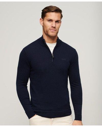 Superdry Henley Cotton Cashmere Knitted Jumper - Blue