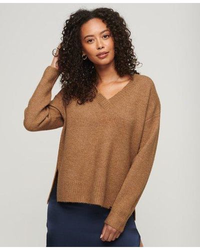 Superdry Oversized V Neck Sweater - Natural