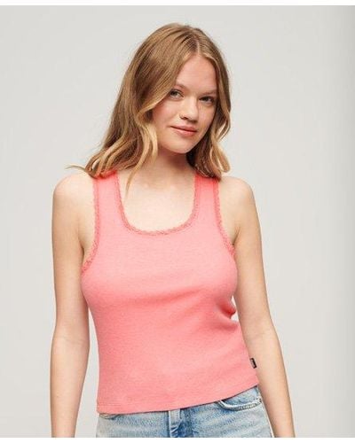 Superdry Débardeur vintage en coton bio à liseré en dentelle - Rose