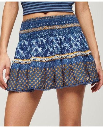 Superdry Printed Shirred Mini Skirt - Blue