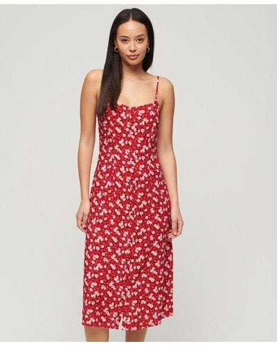 Superdry Printed Button-up Cami Midi Dress - Red