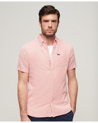Superdry Seersucker Short Sleeve Shirt - Pink