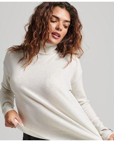 Superdry Roll Neck Lambswool Jumper - White