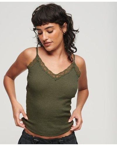Superdry Organic Cotton Essential Rib Lace Cami Top - Green