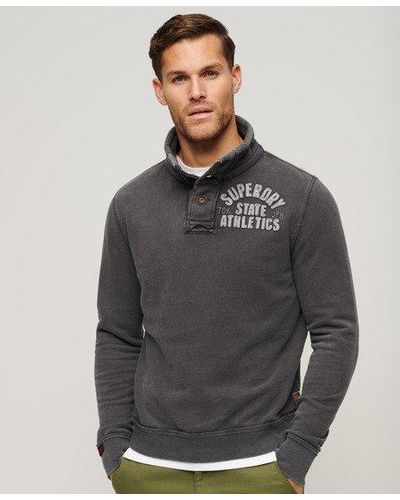 Superdry Classic Embroidered Logo Vintage Athletic Henley Sweater - Gray
