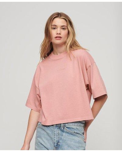 Superdry Micro Logo Embroidered Boxy Top - Pink