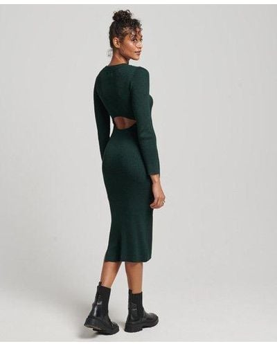 Superdry Backless Knitted Midi Dress Green