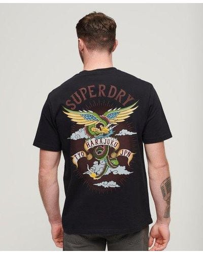 Superdry Tattoo T-shirt Met Losse Pasvorm En Grafische Print - Zwart