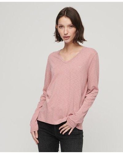 Superdry Long Sleeve Jersey V-neck Top - Pink