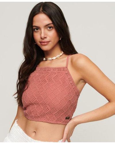 Superdry Haut court en crochet vintage - Rose