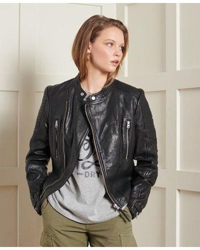 Superdry Classic Leather Racer Jacket - Black