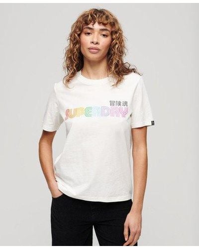 Superdry Rainbow T-shirt Met Logo En Relaxte Pasvorm - Wit