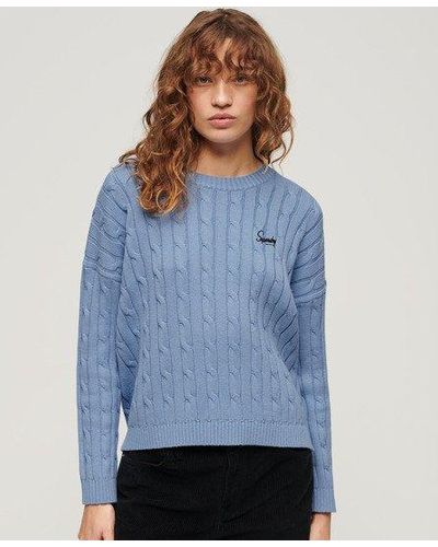 Superdry Vintage Dropped Shoulder Cable Knit Sweater - Blue