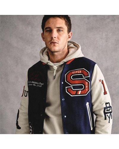 Superdry University Varsity Patched Bomber Jacket - Grey