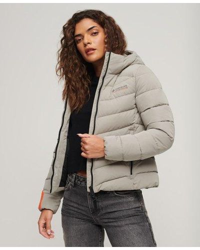 Superdry Hooded Microfibre Padded Jacket - Gray