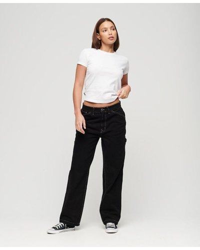 Superdry Ladies Classic Contrast Carpenter Wide Leg Trousers - White