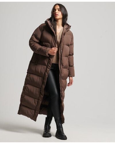 Superdry Hooded Maxi Puffer Coat - Brown