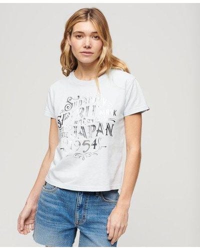 Superdry Aansluitend Workwear T-shirt Met Folieprint - Wit