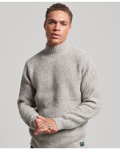 Superdry Wool Blend Tweed Mock Neck Sweater Gray