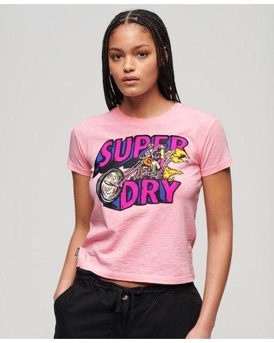 Superdry T-shirt ajusté à motif fluo motor - Rose