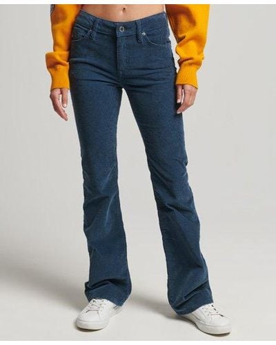Superdry Slimfit Corduroy Jeans Met Middelhoge Taille En Wijduitlopende P - Blauw