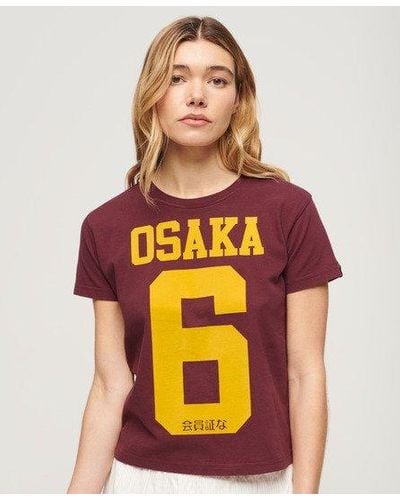 Superdry Osaka 6 90s T-shirt Met Flockprint - Paars