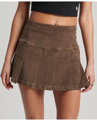 Superdry Vintage Cord Pleated Mini Skirt Brown