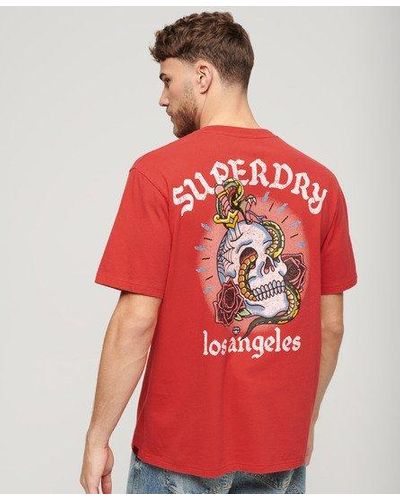 Superdry Tattoo T-shirt Met Losse Pasvorm En Grafische Print - Rood