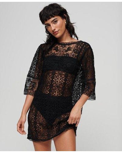 Superdry Beach Cover Up Lace Mini Dress - Black