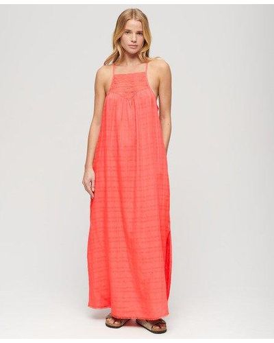 Superdry Lace Halter Maxi Beach Dress - Red