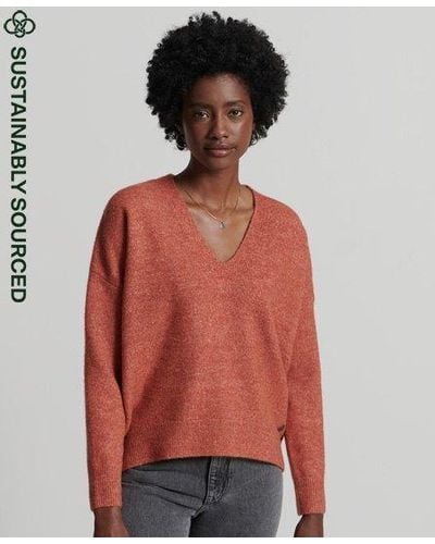 Superdry Studios Slouch V-neck Knitted Sweater - Red