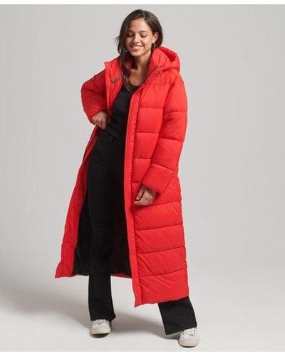 Superdry Cocoon Longline Puffer Coat - Red