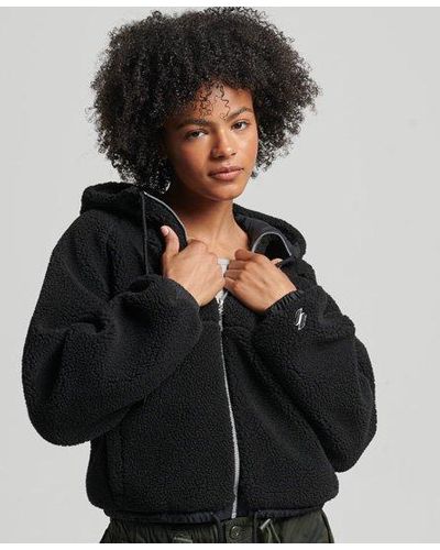 Superdry Fully Lined Embroidered Borg Zip-through Hoodie - Black