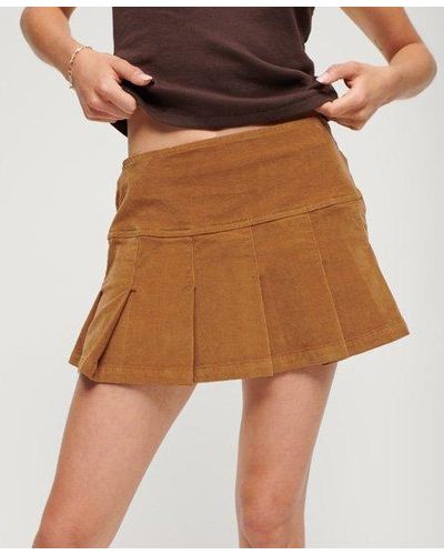 Superdry Vintage Cord Pleated Mini Skirt - Brown