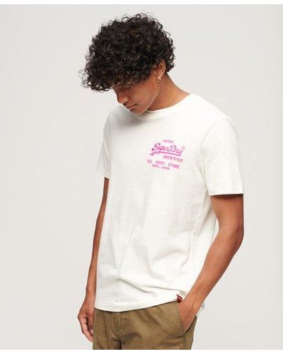 Superdry T-shirt vintage logo fluo - Blanc