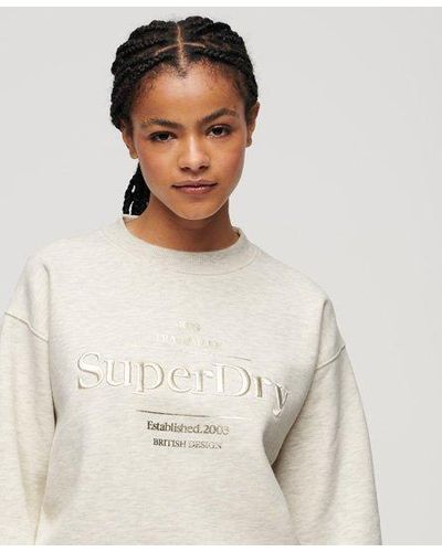 Superdry Ladies Boxy Fit Luxe Metallic Logo Sweatshirt - Natural