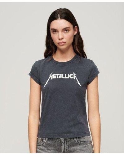 Superdry Metallica X T-shirt Met Kapmouwen - Blauw