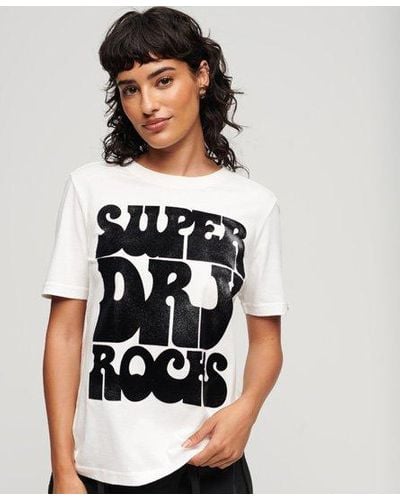 Superdry T-shirt Met Jaren 70 Retro Rock-logo - Wit