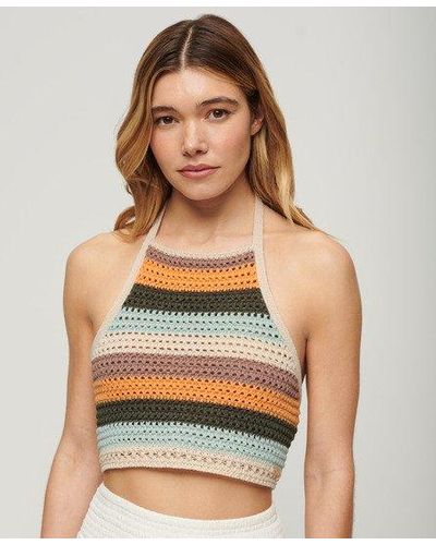 Superdry Cropped Halter Crochet Top - Natural